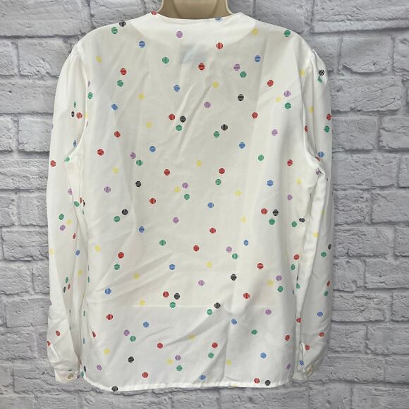 Vintage Lady Arrow Mistique Long Sleeve Blouse White Multi Dots 80s Size M - Picture 5 of 6